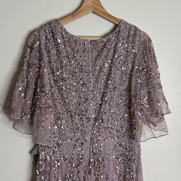 Mac Duggal SEQUINED BUTTERFLY SLEEVE HIGH LOW GOWN dress size 12 - Picture 10 of 14
